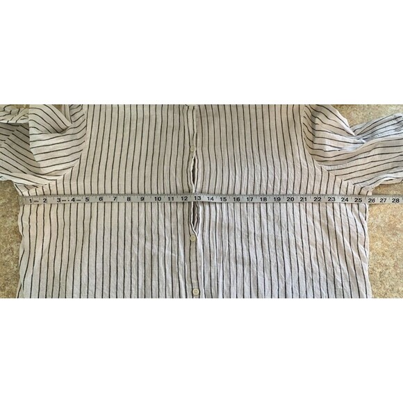 Chaps Black White Striped Linen Blend Bell Sleeve Button Up Blouse Top Plus XXL - Picture 6 of 11